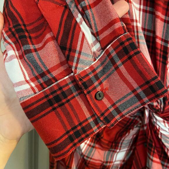 ZARA Women's Size XL Red Black White Plaid Twist Front Button Down Midi Dress - Picture 11 of 12